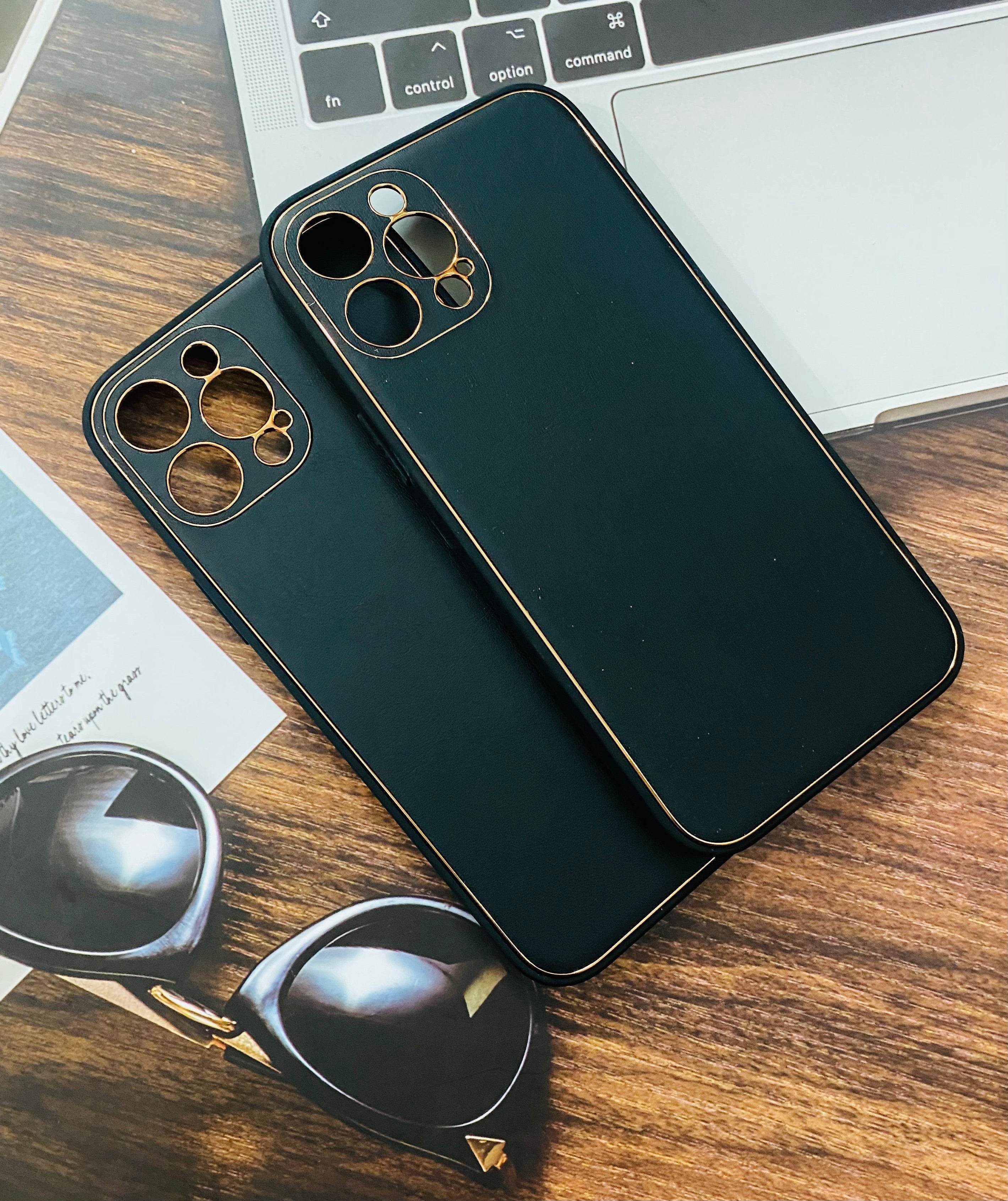 iPhone 12 Pro Max Premium Leather Finish Camera Protection Case - Black - Guleel