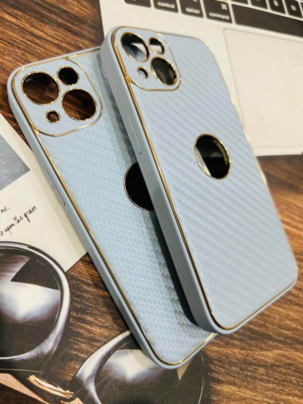iPhone 13 Premium Carbon Fibre Leather Case - Light Blue - Guleel