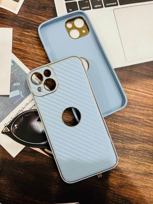 iPhone 13 Premium Carbon Fibre Leather Case - Light Blue - Guleel