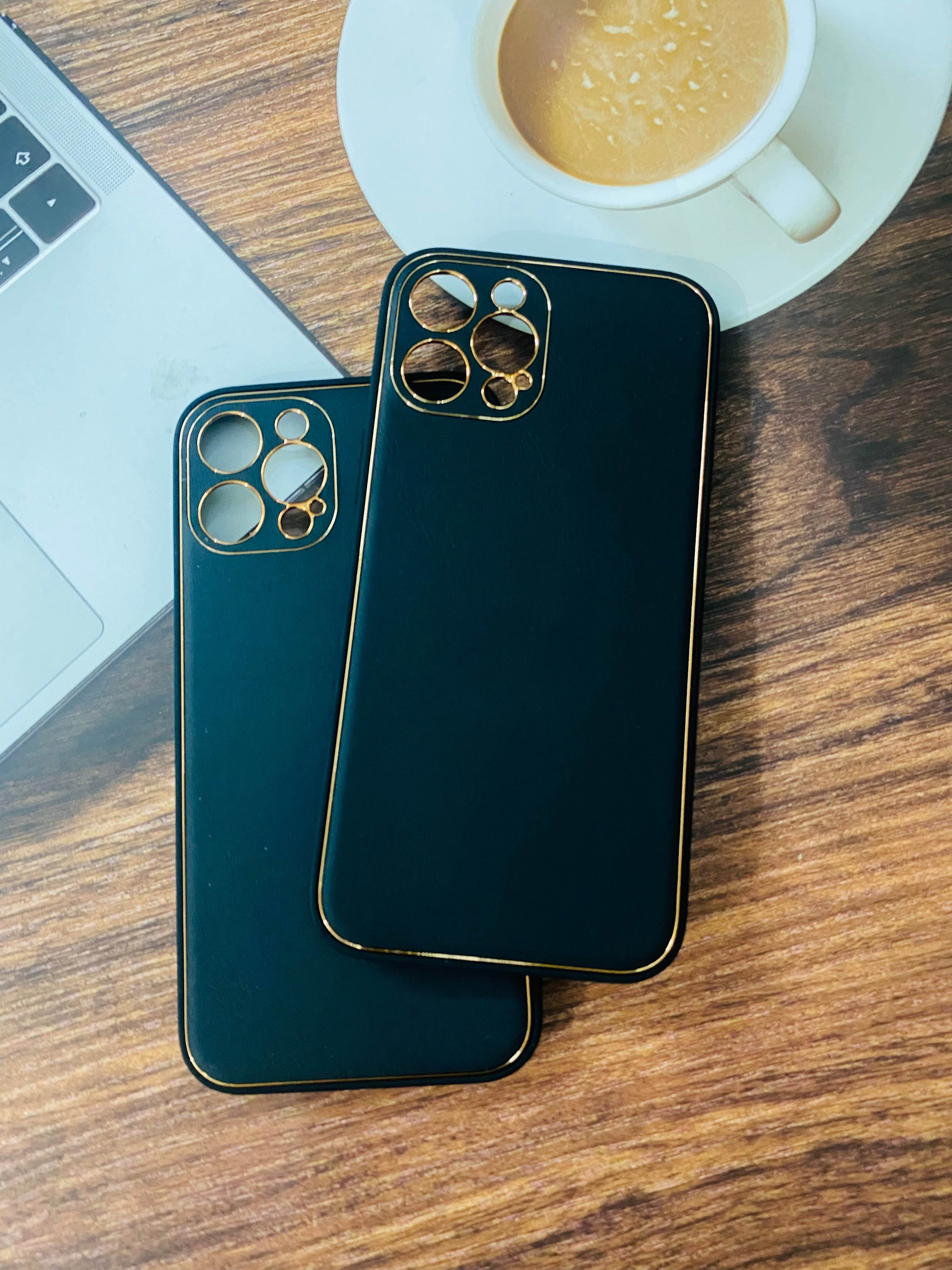 iPhone 12 Pro Max Premium Leather Finish Camera Protection Case - Black - Guleel