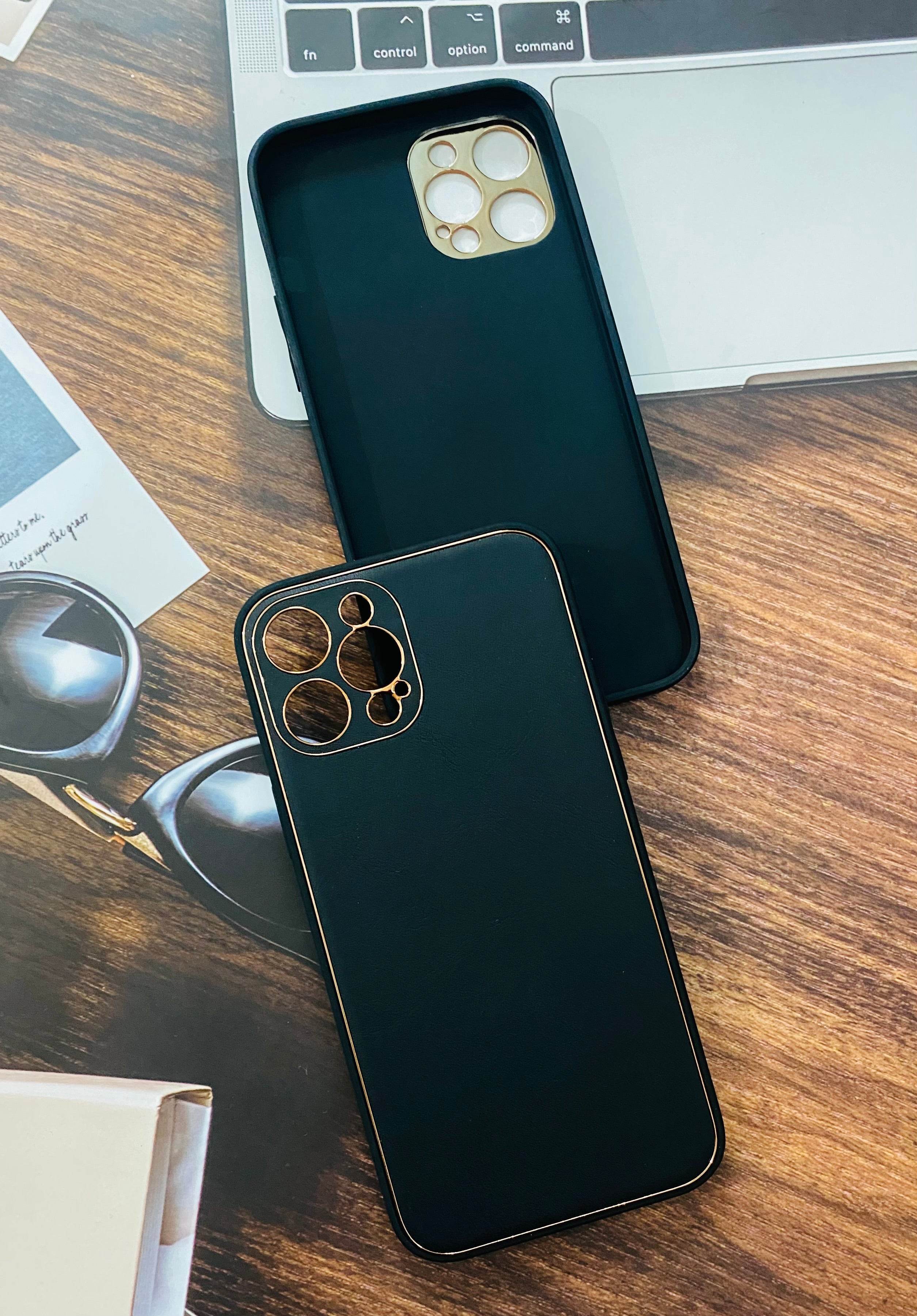 iPhone 11 Pro Max Premium Leather Finish Camera Protection Case - Black - Guleel