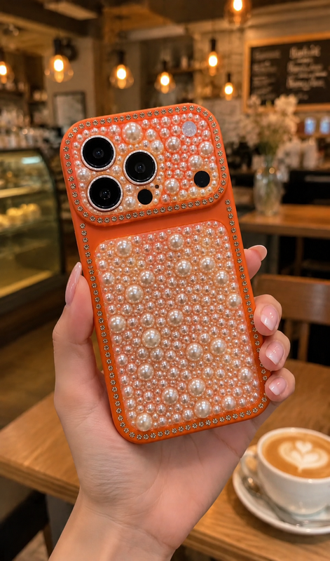 iPhone 17 Pro Max  Premium Pearl Rhinestone Elegant Shockproof Luxury Mobile Cover
