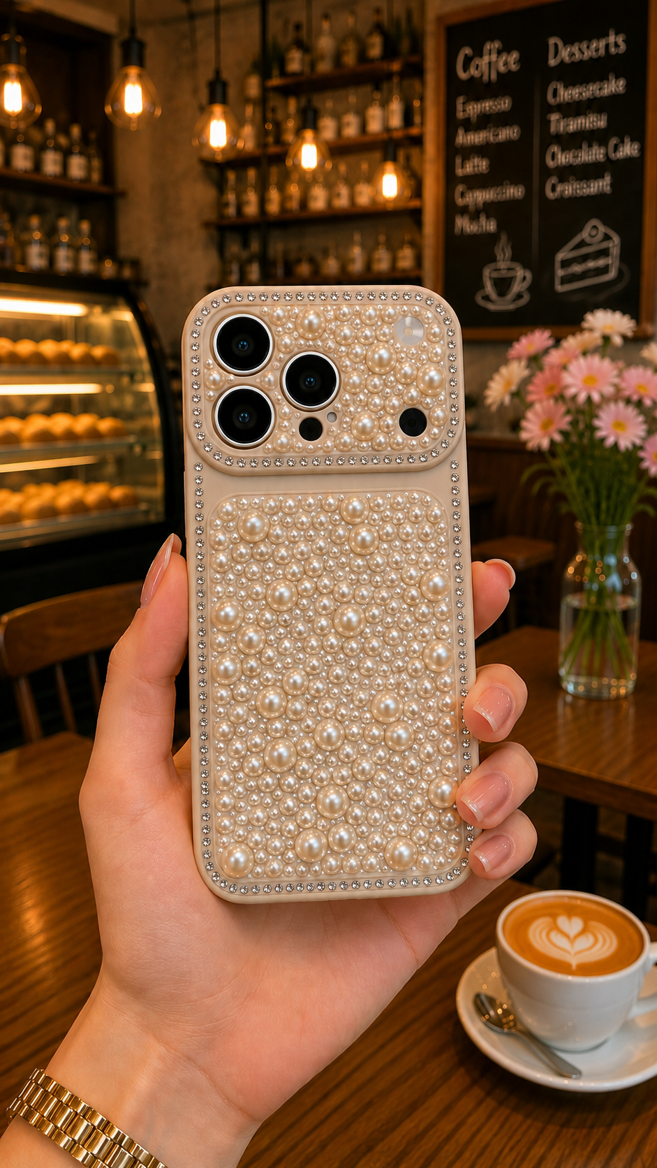 Premium Pearl Rhinestone Elegant Shockproof Luxury Mobile Cover
