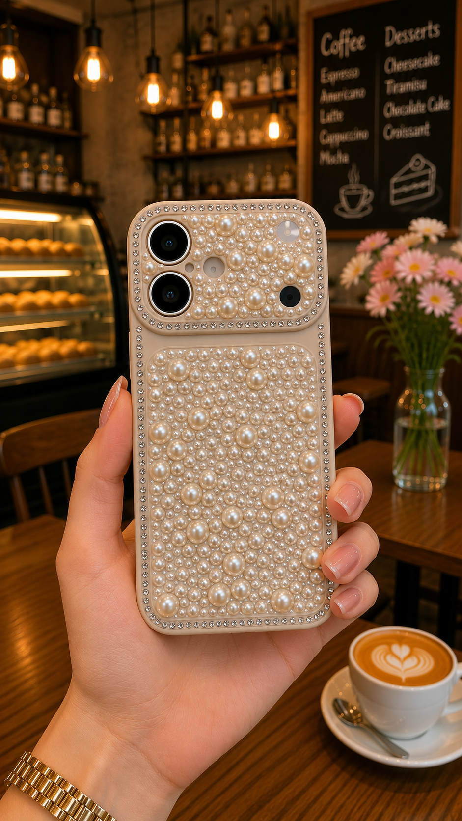 Premium Pearl Rhinestone Elegant Shockproof Luxury Mobile Cover