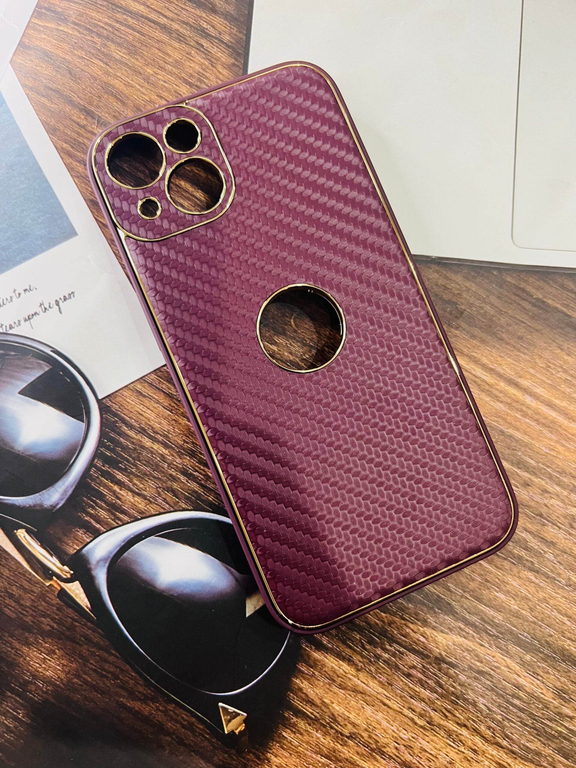 iPhone 13 Premium Carbon Fibre Shockproof Case Cover - Maroon - Guleel