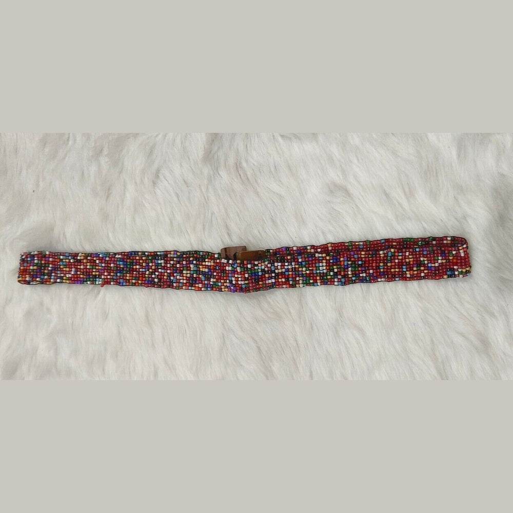 Handmade Stretchable Seed Beaded Belt with Wood Buckle Clasp - Multi Color - Guleel