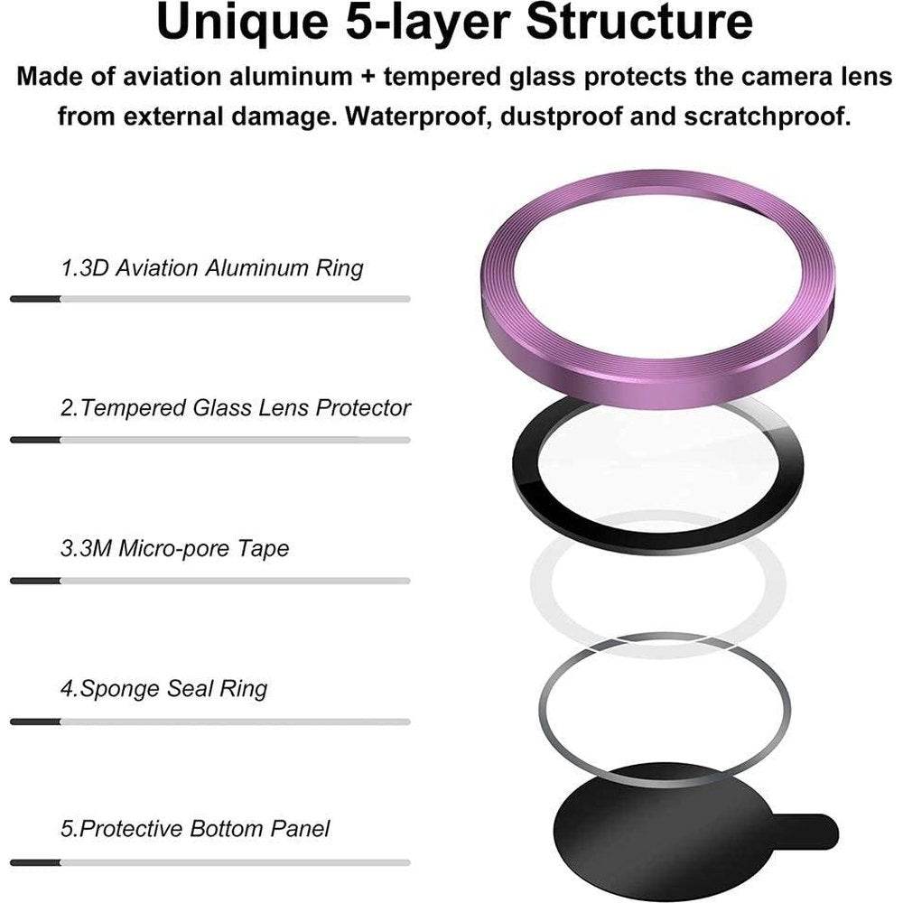 Camera Lens Protector Tempered Glass Film Aluminum Alloy Lens Cover - Purple - Guleel