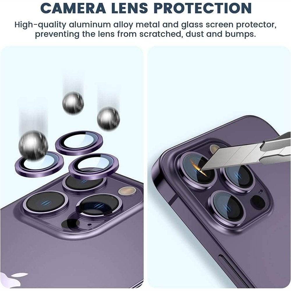 Camera Lens Protector Tempered Glass Film Aluminum Alloy Lens Cover - Purple - Guleel