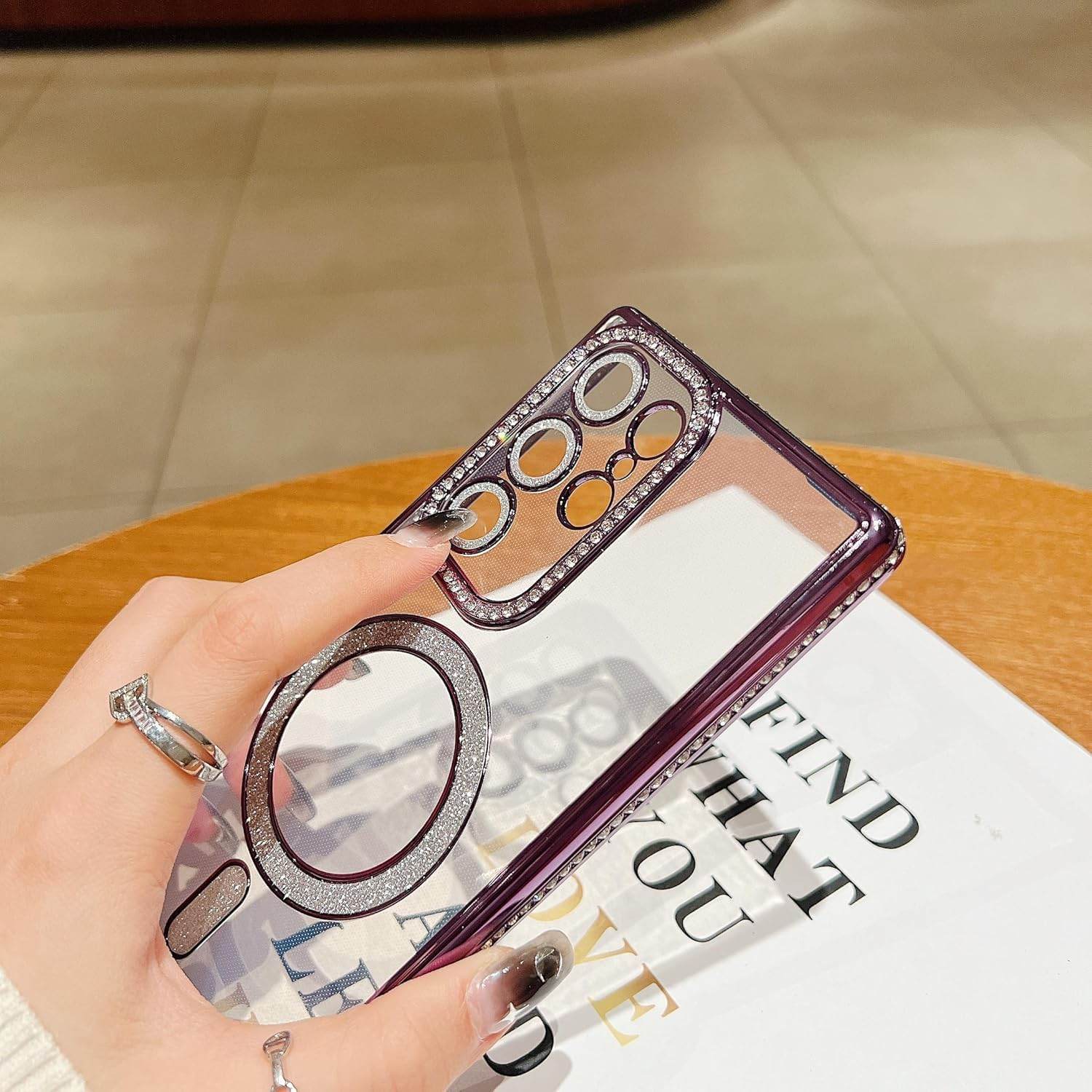 Glitter Camera Protection Magnetic Mag Safe Transparent Case Cover - Silver - Guleel