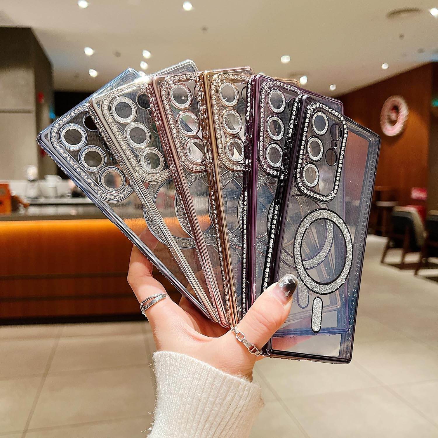 Glitter Camera Protection Magnetic Mag Safe Transparent Case Cover - Gold - Guleel