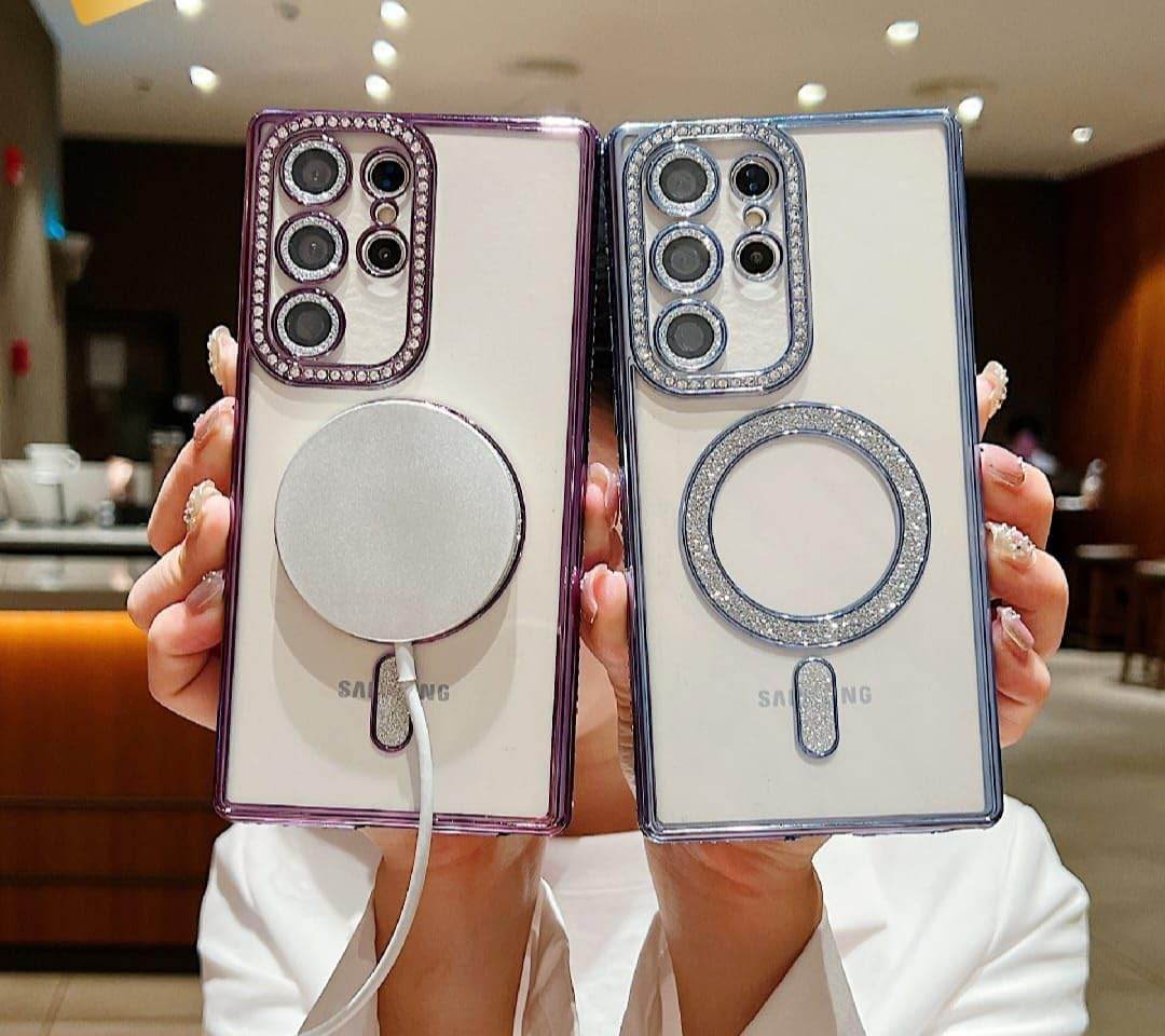 Glitter Camera Protection Magnetic Mag Safe Transparent Case Cover - Silver - Guleel