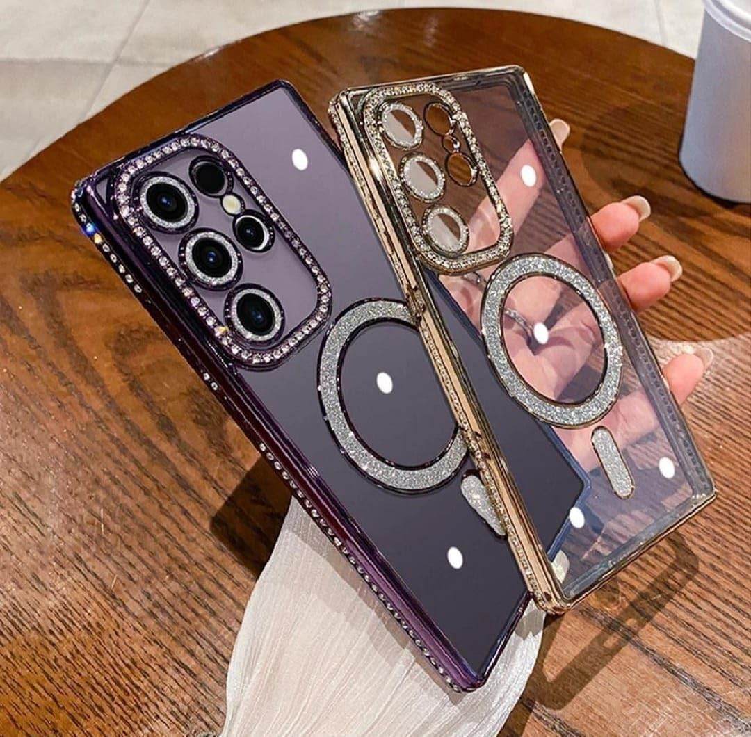 Glitter Camera Protection Magnetic Mag Safe Transparent Case Cover - Silver - Guleel