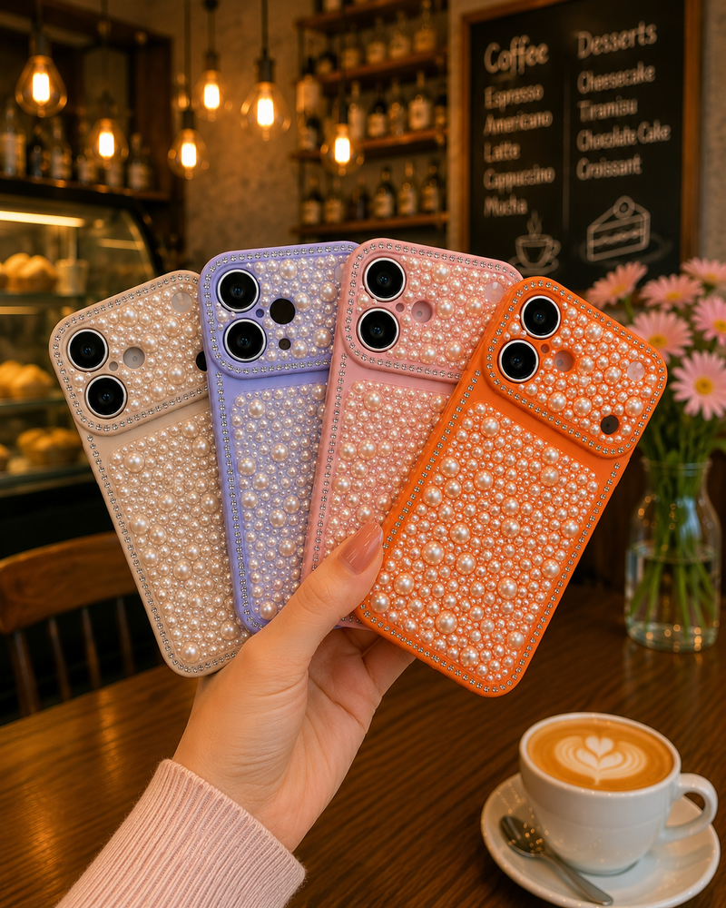 iPhone 17 Premium Pearl Rhinestone Elegant Shockproof Luxury Mobile Cover