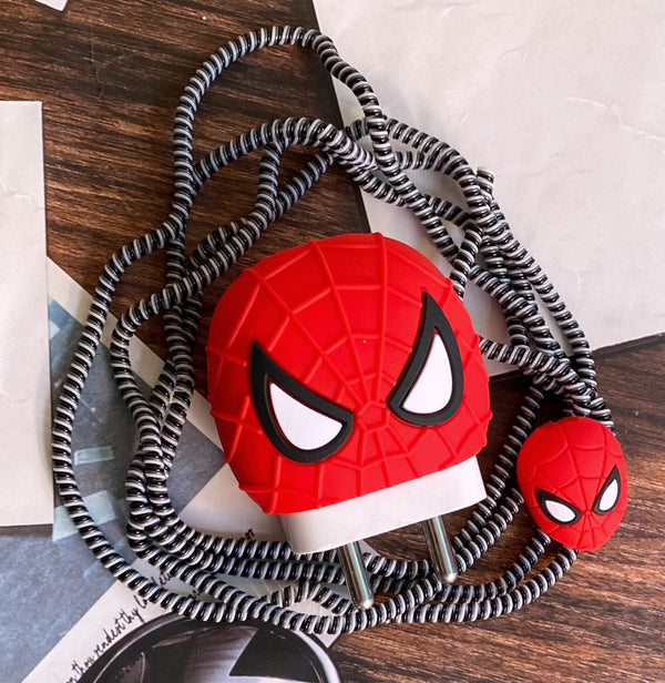 Silicone Cartoon iPhone Charger Case Cover for 18-20W Chargers - Spider Man (with Wire Cover) - Guleel