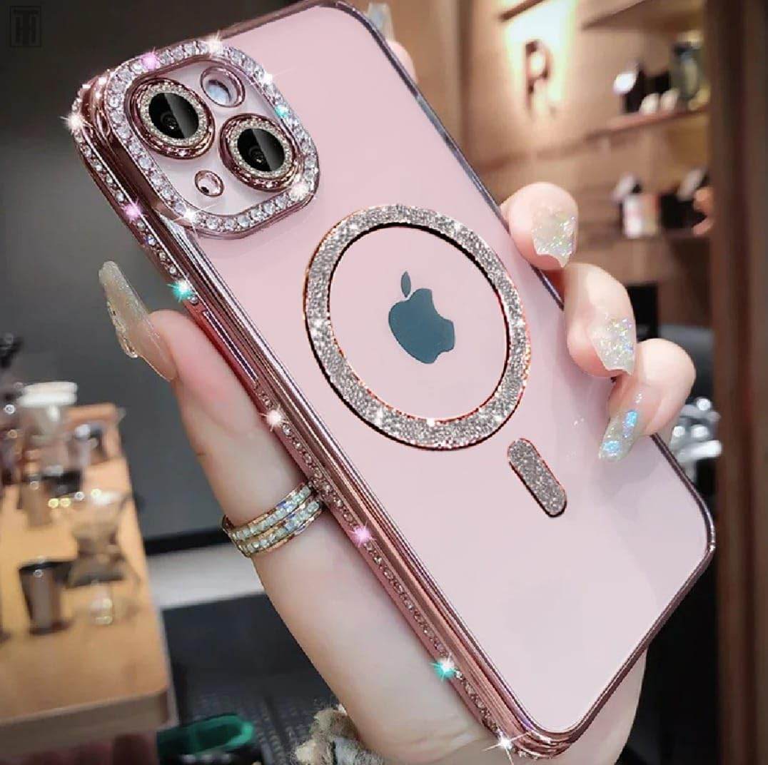 Glitter Transparent Diamond Wireless Charging Magnetic MagSafe Case - Guleel