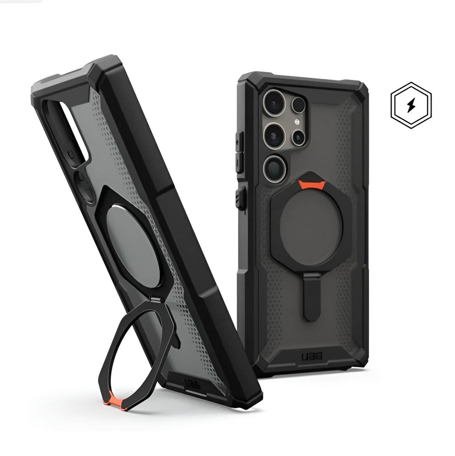 Premium UAG Rugged UAG Armor with MagSafe & Metal Kickstand - Black Red - Guleel