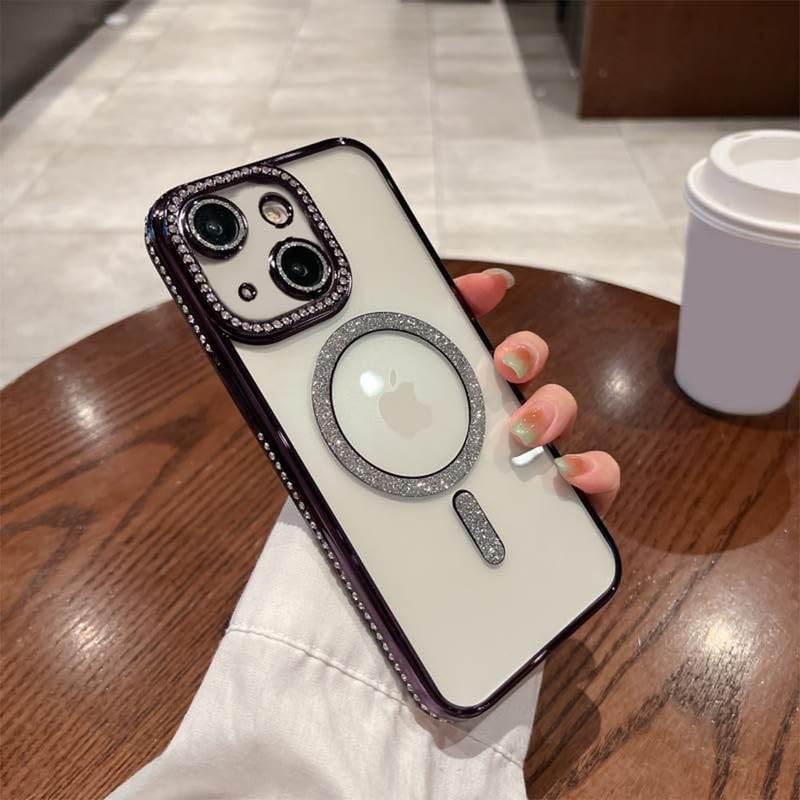 Glitter Transparent Diamond Wireless Charging Magnetic MagSafe Case - Guleel