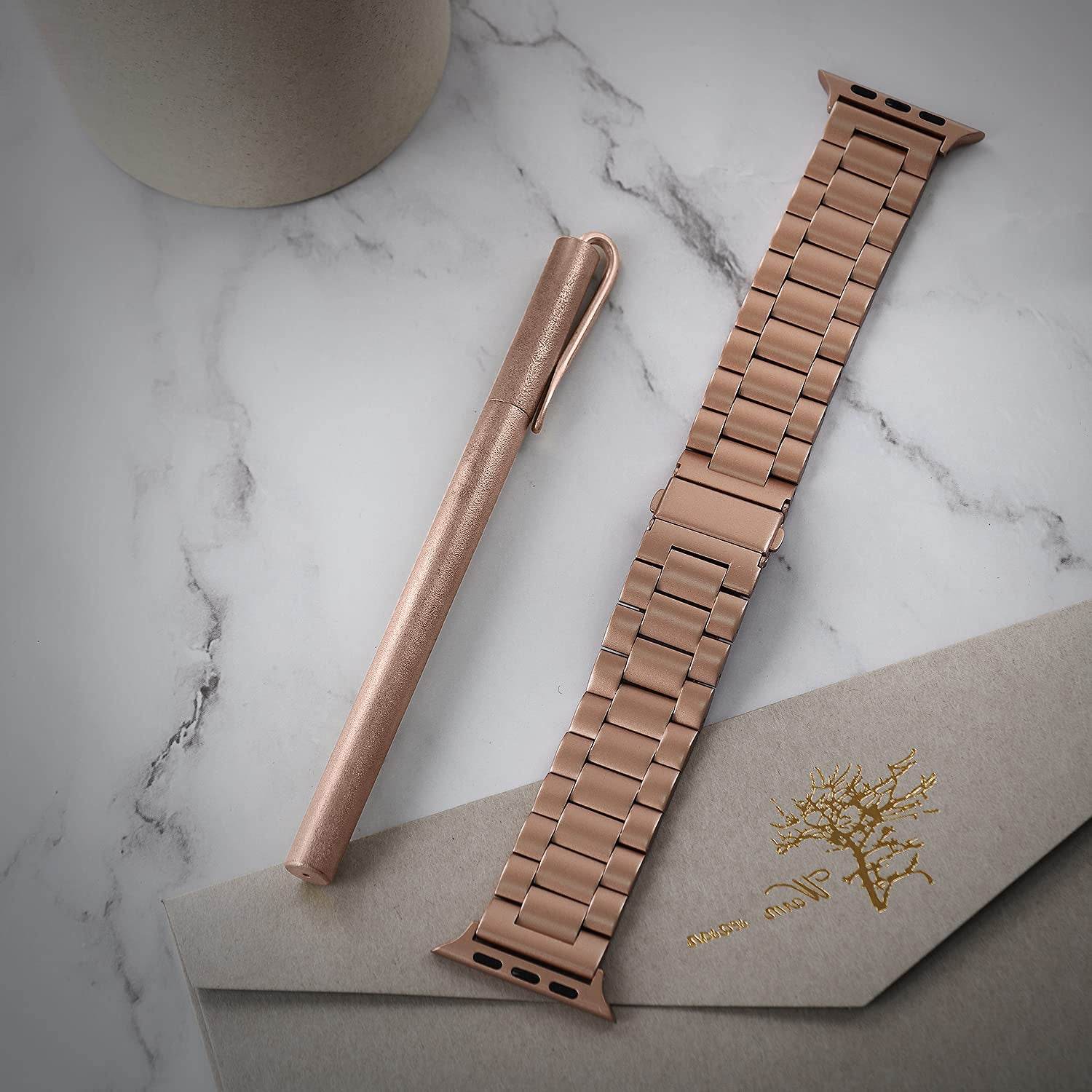 Premium Stainless Steel iWatch Band for Apple Watch Series 8/7/6/5/4/3/2/1/SE/SE2/Ultra - Rose Gold - Guleel