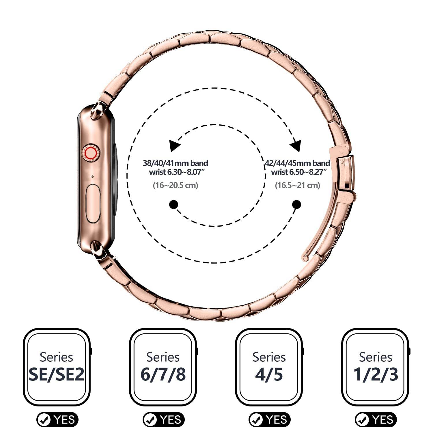 Premium Stainless Steel iWatch Band for Apple Watch Series 8/7/6/5/4/3/2/1/SE/SE2/Ultra - Rose Gold - Guleel