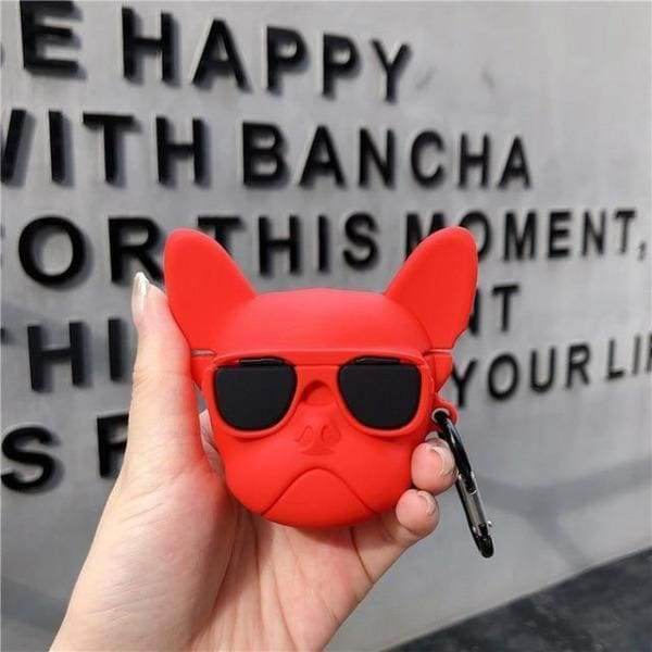 Airpod's 2 Cute Cartoon Bulldog Silicone Case ( Airpods Not Included ) - Red - Guleel