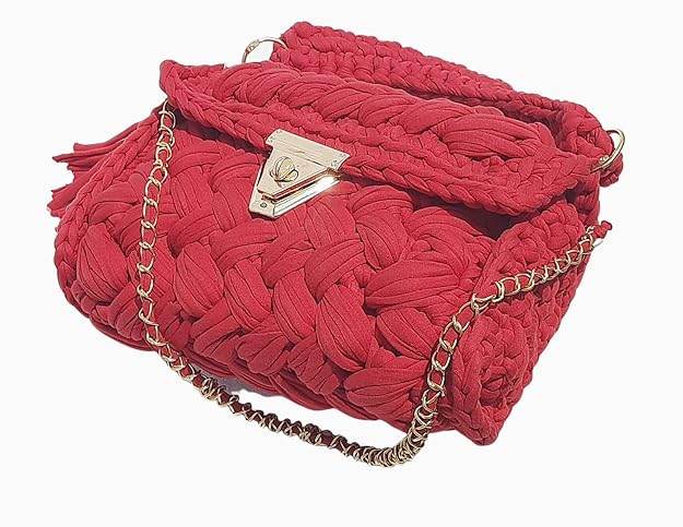 Hand Knitted Sling Handbag for Women- Red - Guleel