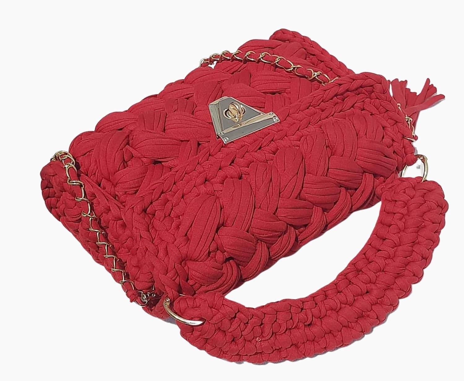 Hand Knitted Sling Handbag for Women- Red - Guleel