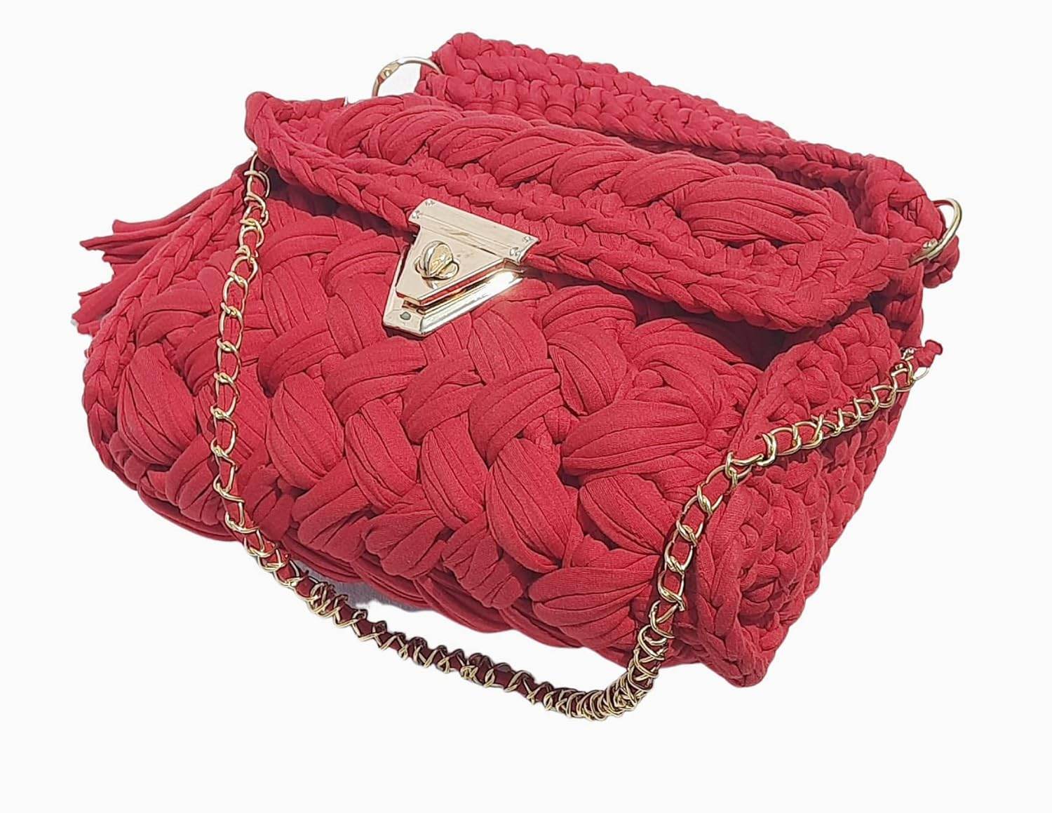 Hand Knitted Sling Handbag for Women- Red - Guleel