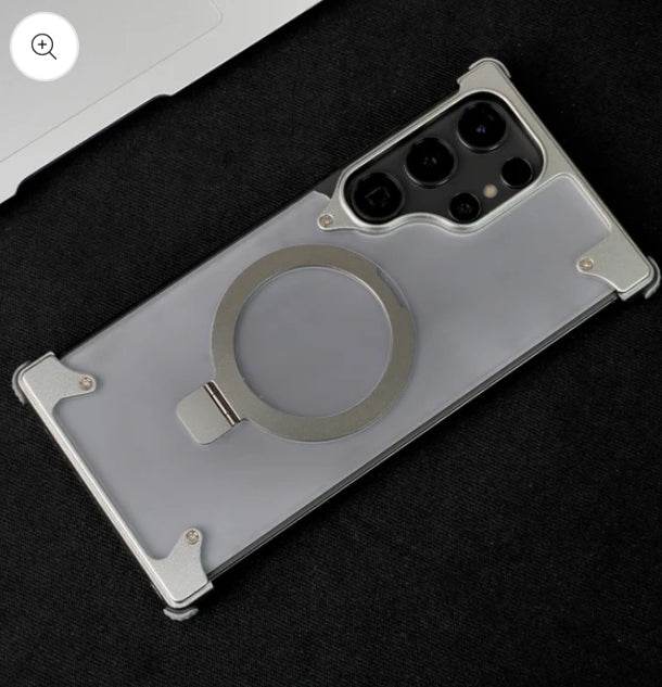 Samsung Galaxy S24 Ultra Pivot Metal Matte Magsafe Kickstand Case - Silver - Guleel