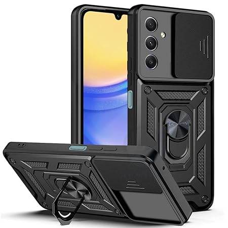 Tough Armor Back Cover for Samsung Galaxy S24 FE Bumper Back Case | Ring Holder & Sliding Camera Shield Cover | 360 Degree Protection Back Case Cover for Samsung Galaxy S24 FE Case (Black) - Guleel