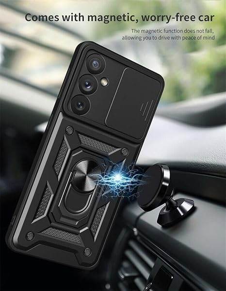 Tough Armor Back Cover for Samsung Galaxy S24 FE Bumper Back Case | Ring Holder & Sliding Camera Shield Cover | 360 Degree Protection Back Case Cover for Samsung Galaxy S24 FE Case (Blue) - Guleel