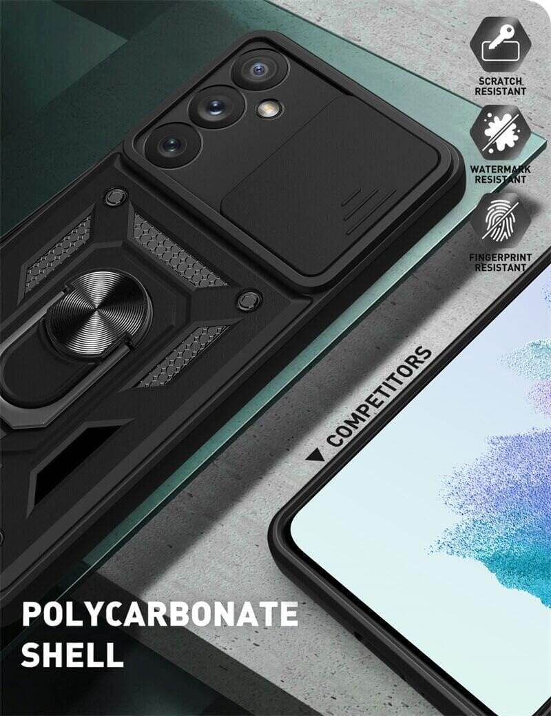 Tough Armor Back Cover for Samsung Galaxy S24 FE Bumper Back Case | Ring Holder & Sliding Camera Shield Cover | 360 Degree Protection Back Case Cover for Samsung Galaxy S24 FE Case (Blue) - Guleel