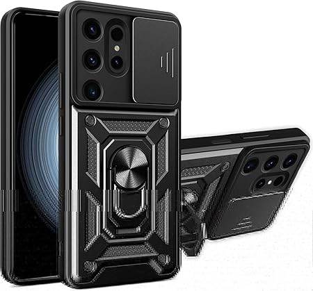Tough Armor Back Cover for Samsung Galaxy S24 Ultra Case | Ring Holder & Sliding Camera Shield Cover | 360 Degree Protection Back Case Cover for Samsung Galaxy S24 Ultra Case (Black) - Guleel