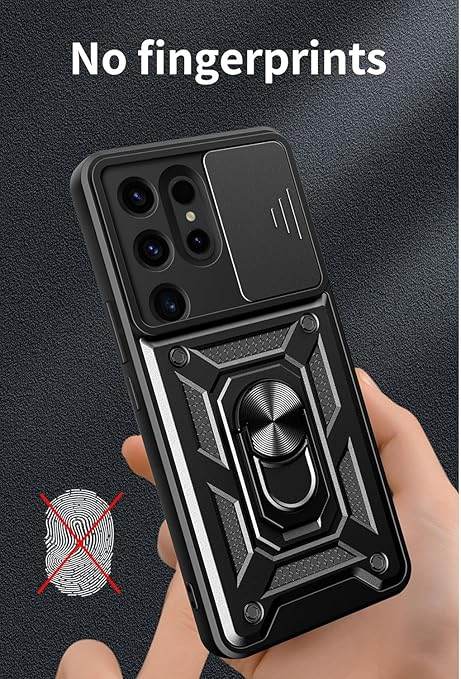 Tough Armor Back Cover for Samsung Galaxy S24 Ultra Case | Ring Holder & Sliding Camera Shield Cover | 360 Degree Protection Back Case Cover for Samsung Galaxy S24 Ultra Case (Black) - Guleel