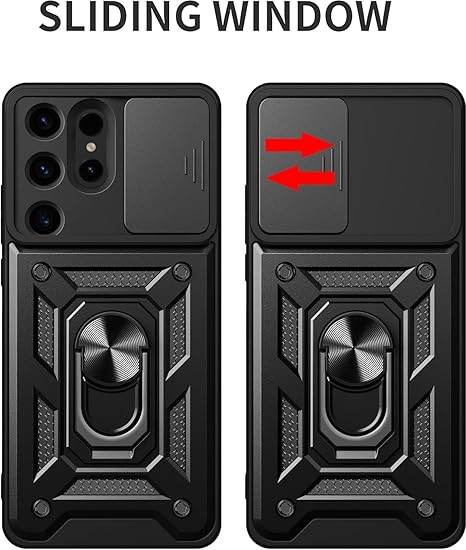 Tough Armor Back Cover for Samsung Galaxy S24 Ultra Case | Ring Holder & Sliding Camera Shield Cover | 360 Degree Protection Back Case Cover for Samsung Galaxy S24 Ultra Case (Black) - Guleel