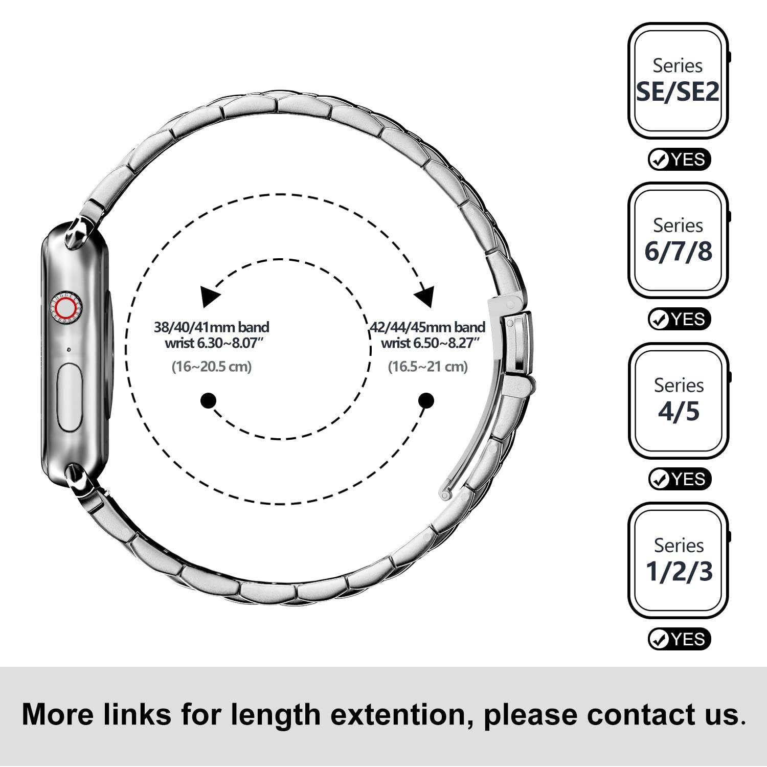 Premium Stainless Steel iWatch Band for Apple Watch Series 8/7/6/5/4/3/2/1/SE/SE2/Ultra - Silver - Guleel