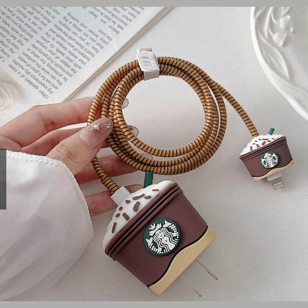 Silicone Cartoon iPhone Charger Case Cover for 18-20W Chargers -Starbucks Special Edition ( With Wire Cover ) - Guleel