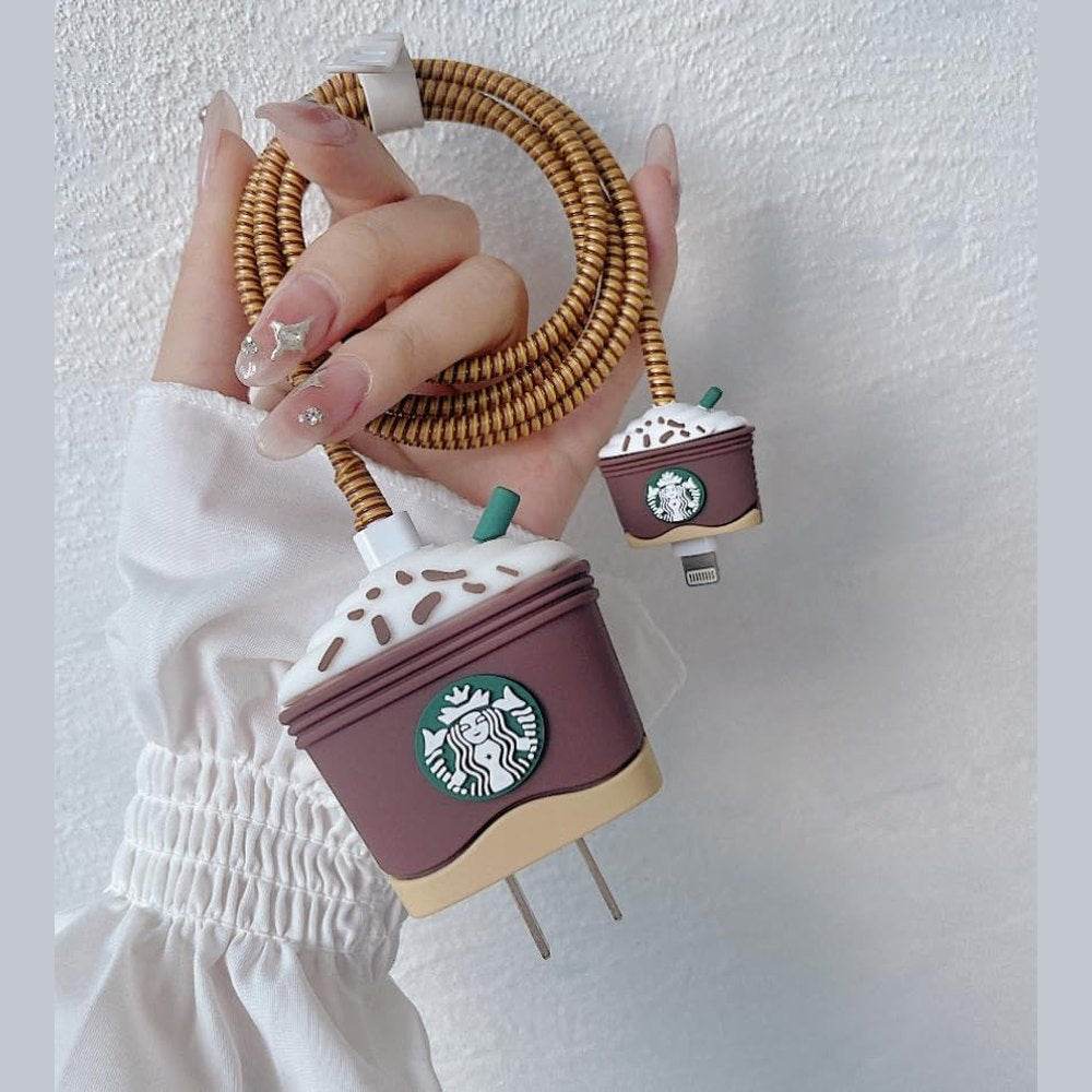 Silicone Cartoon iPhone Charger Case Cover for 18-20W Chargers -Starbucks Special Edition ( With Wire Cover ) - Guleel