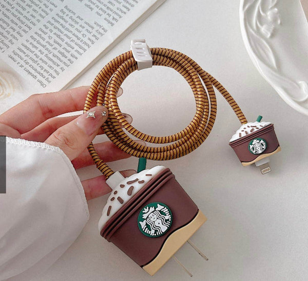 Samsung Cartoon Charger Case Cover for 25W Chargers- Starbucks Brown Ice-cream ( With Wire Cover ) - Guleel