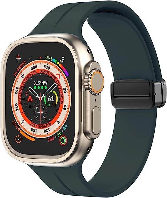 Silicone Sport Band Magnetic Clasp Adjustable Strap( Watch Not Included)- (Alpine Green) - Guleel