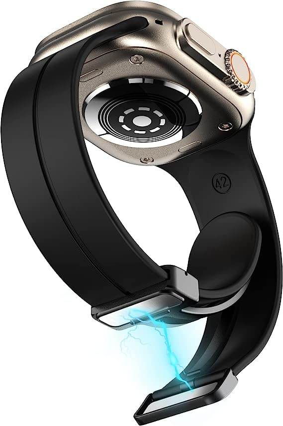 Silicone Sport Band Magnetic Clasp Adjustable Strap Apple Watch Series 8/7/6/5/4/3/2/1/SE/SE2/Ultra ( Watch Not Included)- (Black) - Guleel