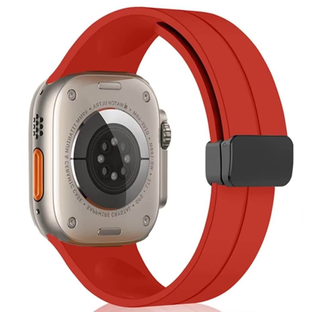 Silicone Sport Band Magnetic Clasp Adjustable Strap Apple Watch Series 8/7/6/5/4/3/2/1/SE/SE2/Ultra ( Watch Not Included)- (Red) - Guleel