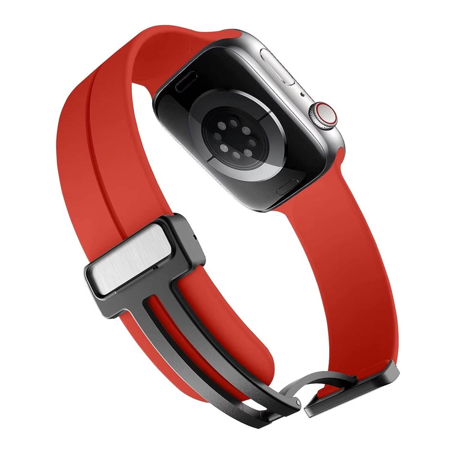 Silicone Sport Band Magnetic Clasp Adjustable Strap Apple Watch Series 8/7/6/5/4/3/2/1/SE/SE2/Ultra ( Watch Not Included)- (Red) - Guleel