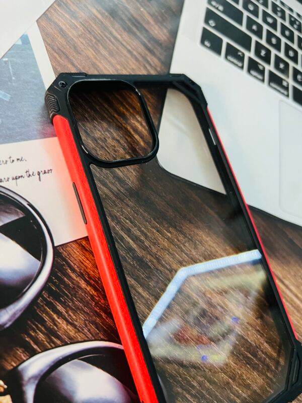 iPhone 12 Mini Premium Transparent Shockproof Glass Finish Case - Black Red - Guleel