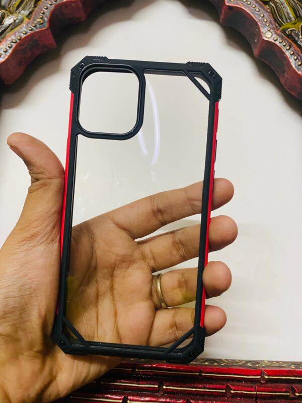 iPhone 12 Mini Premium Transparent Shockproof Glass Finish Case - Black Red - Guleel