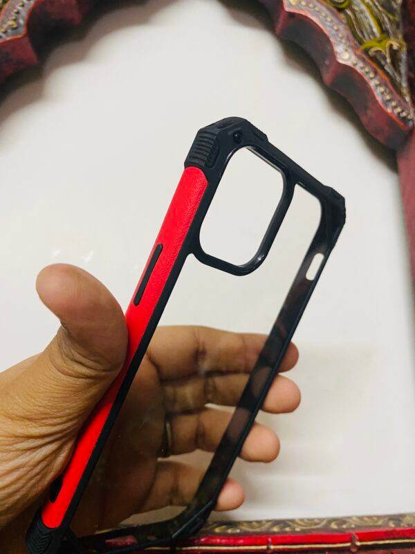iPhone 12 Mini Premium Transparent Shockproof Glass Finish Case - Black Red - Guleel