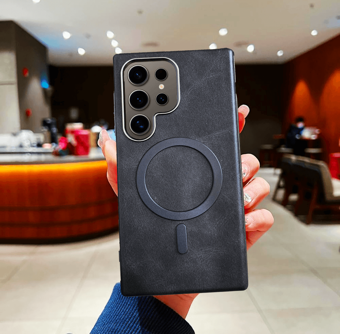 Galaxy S22 Ultra Premium Leather Mag Safe Case - Titanium Grey - Guleel