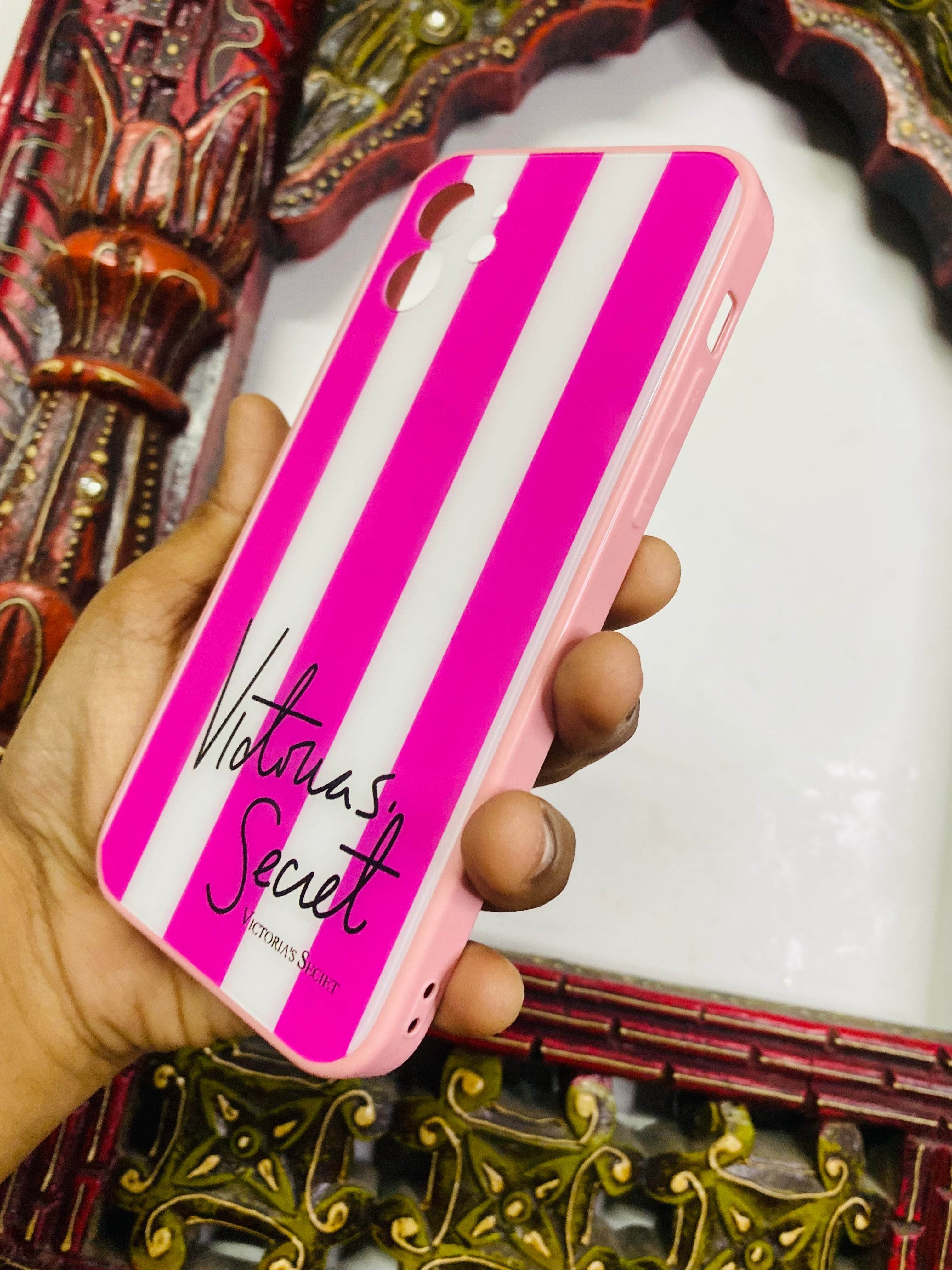 iPhone 12 Premium Glass Finish Victoria Secret Case - Pink - Guleel