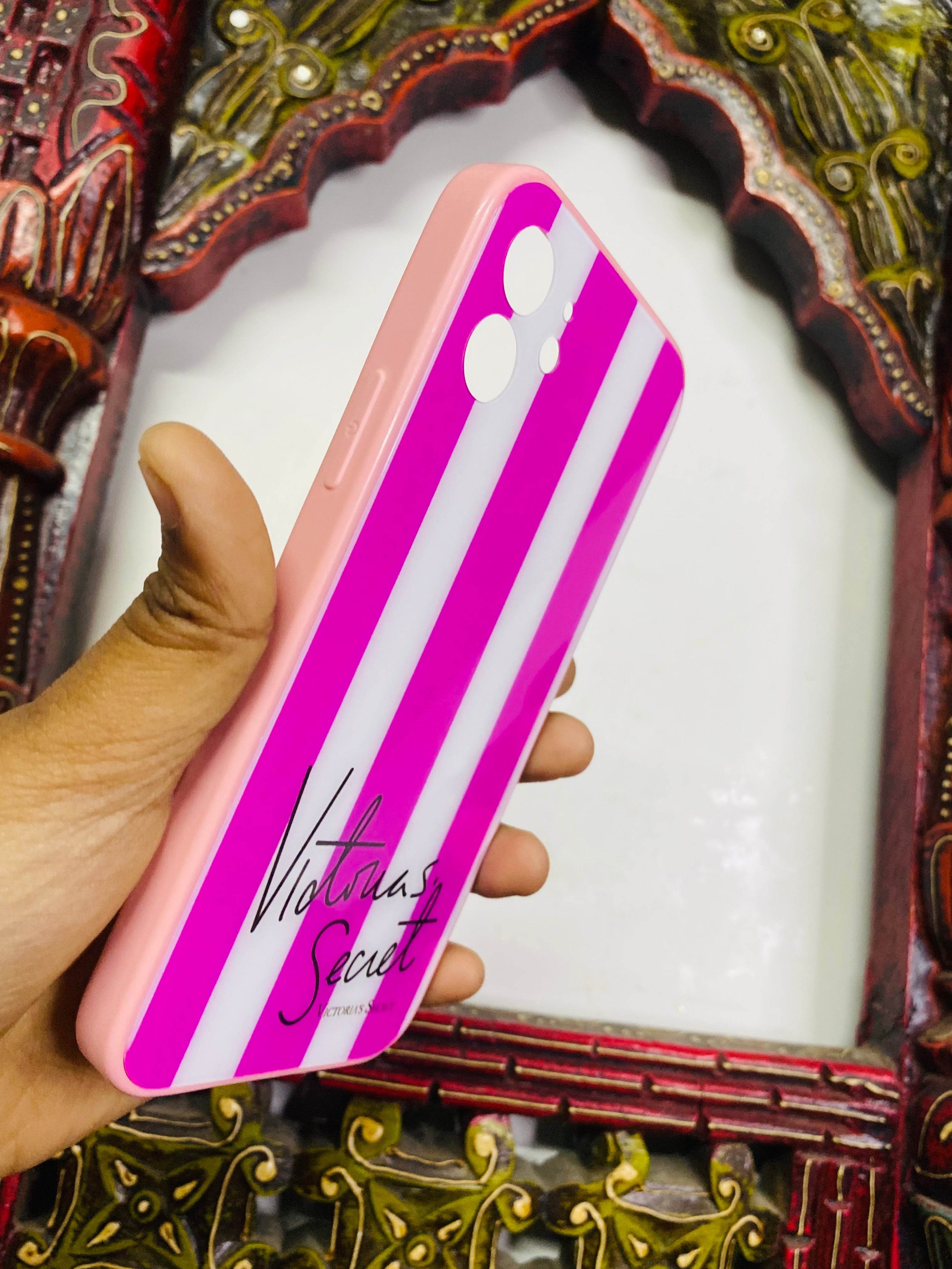 iPhone 12 Premium Glass Finish Victoria Secret Case - Pink - Guleel