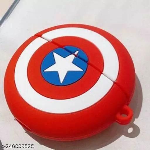 Airpod's 2 Cartoon Captain America Silicone Cover ( Airpods Not Included ) - Red White - Guleel