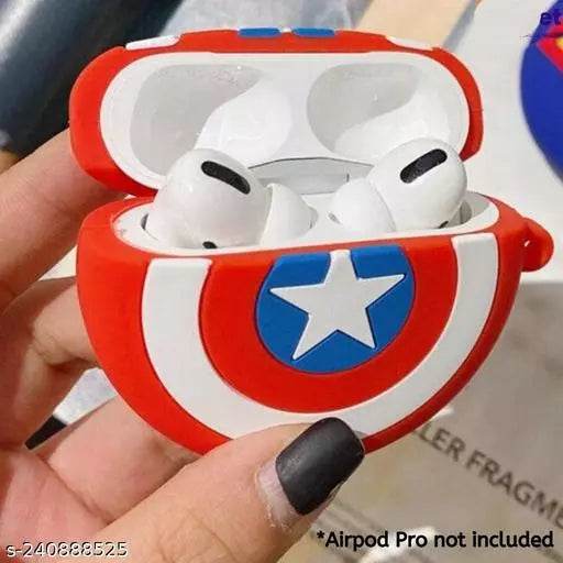 Airpod's 2 Cartoon Captain America Silicone Cover ( Airpods Not Included ) - Red White - Guleel